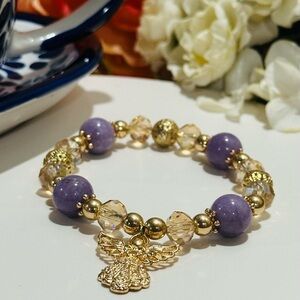 Elegant Purple and Gold Bracelet with Intricate Beads